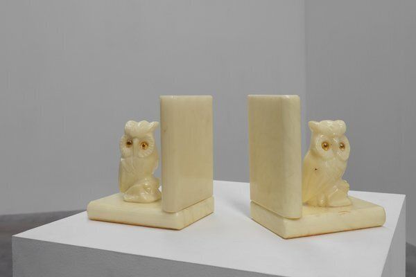 Alabaster Hand Carved Bookends, 1920s, Set Of 2 photo Home Decor