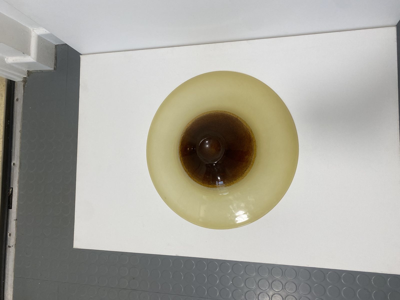 Xl Murano Glass Round Fruit Bowl Table Plate Yellow Brown Italian Vintage 1970s photo buy