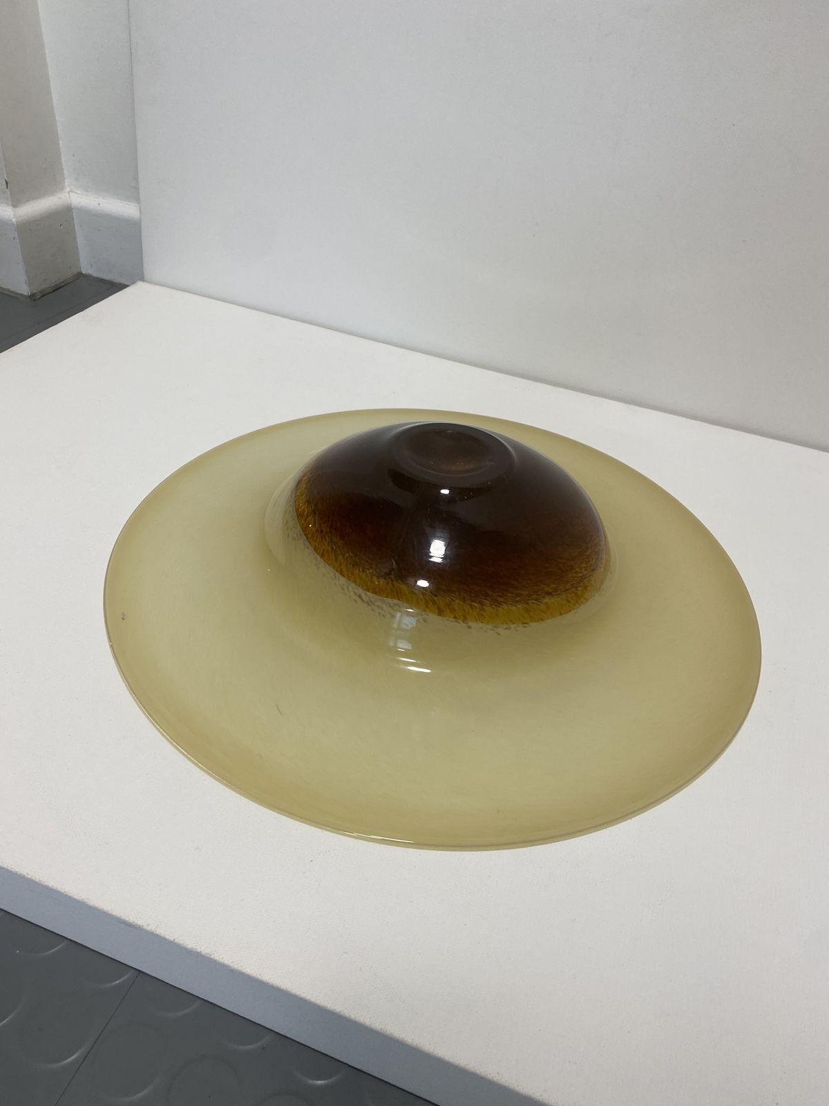 460.0 Xl Murano Glass Round Fruit Bowl Table Plate Yellow Brown Italian Vintage 1970s photo