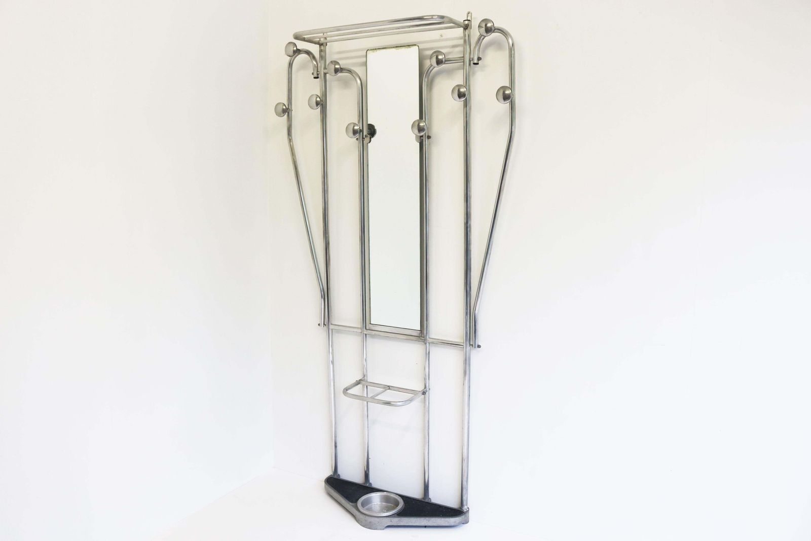 photo furniture Art Deco Polished Aluminum Hall Tree Umbrella Stand Coat Rack Bauhaus