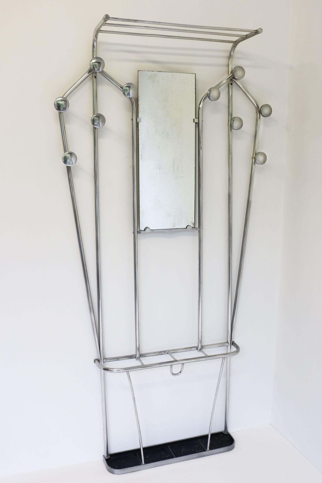 Timeless Art Deco Polished Aluminum Hall Tree Umbrella Stand Coat Rack Bauhaus photo furniture