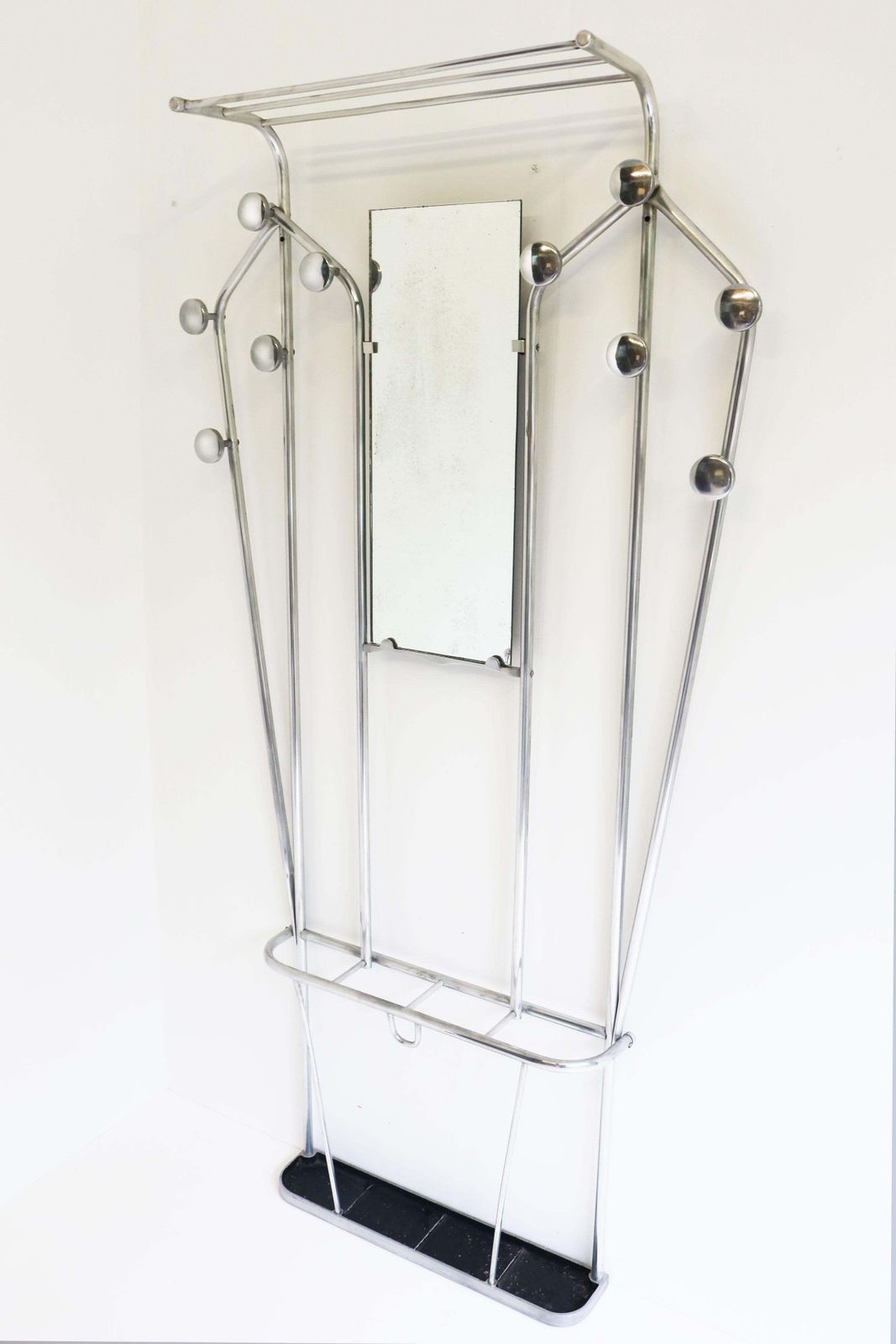 Timeless Art Deco Polished Aluminum Hall Tree Umbrella Stand Coat Rack Bauhaus photo for sale