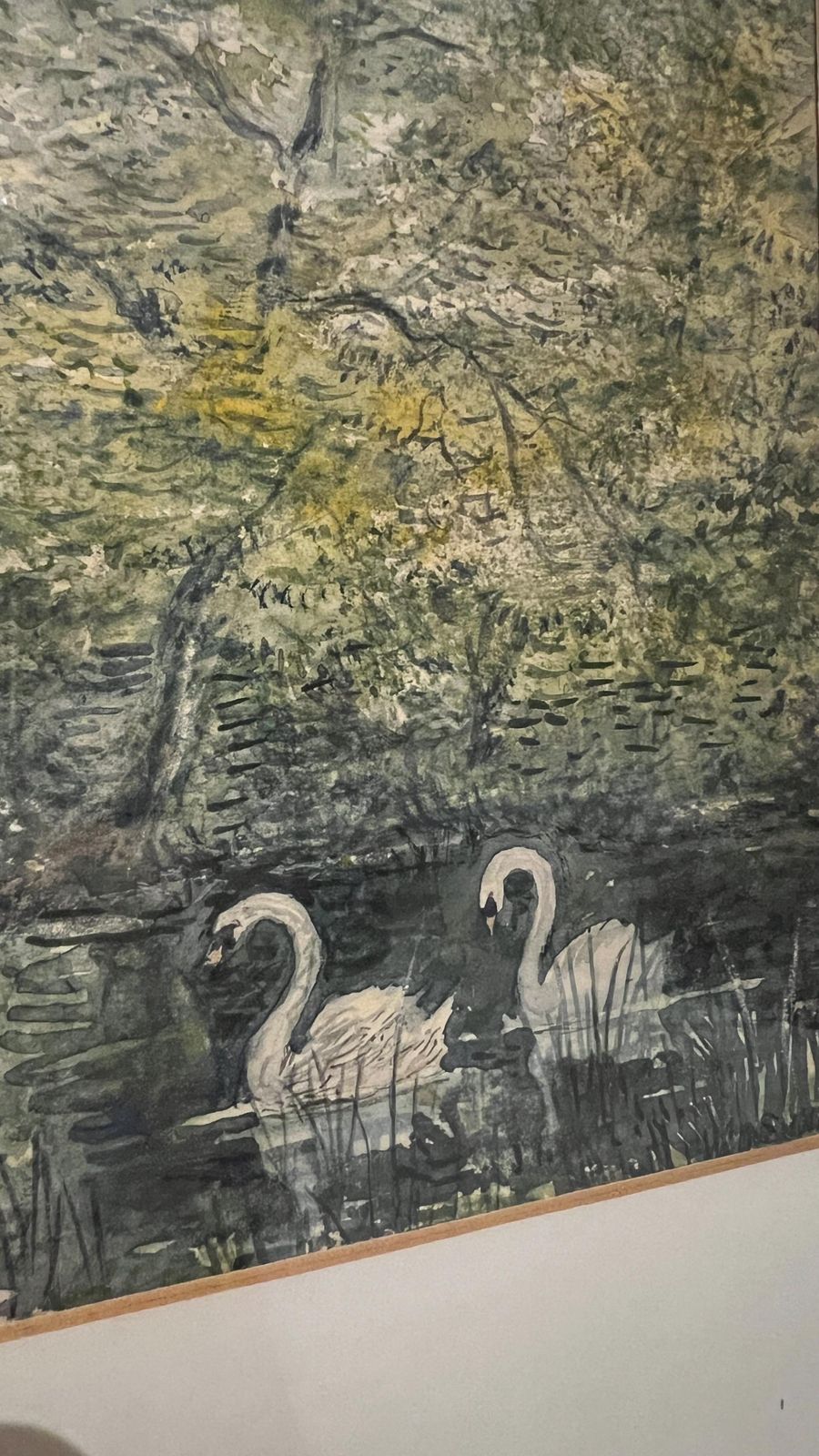 Elegant Mid Century Signed Watercolour Of An English Village Landscape With Swans And Church Tower photo buy