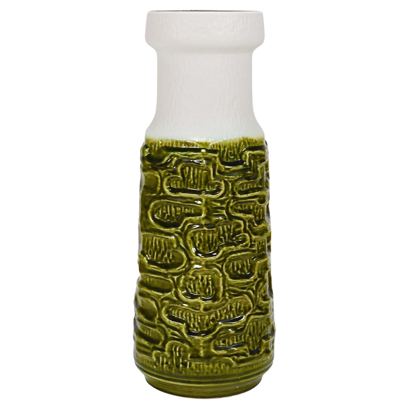 Tall Brutalist Op Art Green & White Terracotta Floor Vase, Austria, 1970s