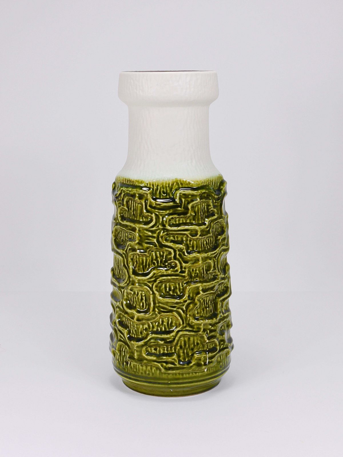 Tall Brutalist Op Art Green & White Terracotta Floor Vase, Austria, 1970s photo furniture