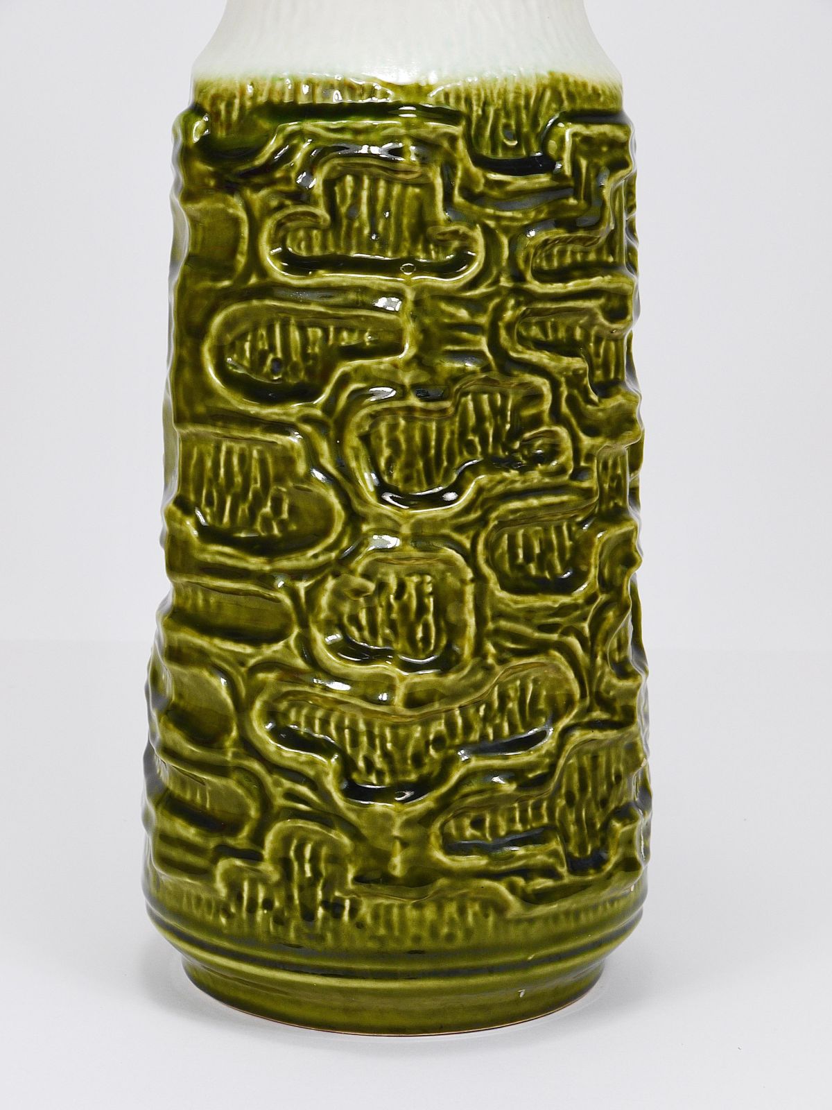 Tall Brutalist Op Art Green & White Terracotta Floor Vase, Austria, 1970s photo buy