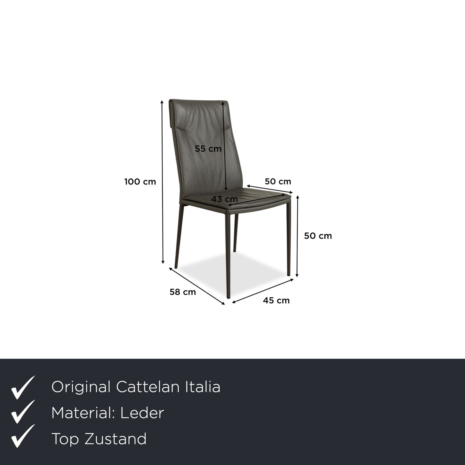 Set Of 4 Cattelan Italia Isabel Leather Chairs Grey photo furniture