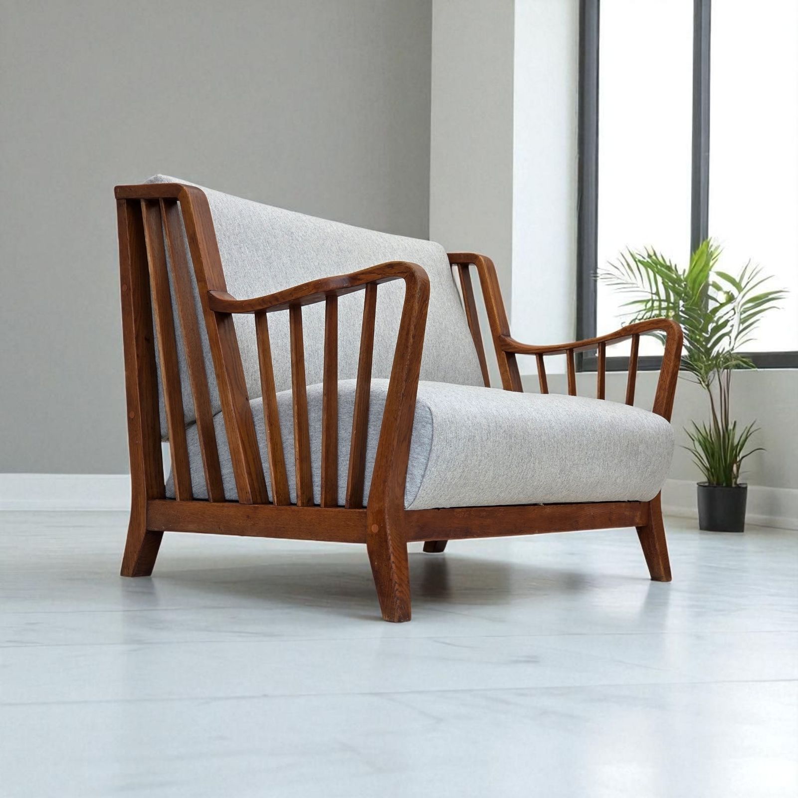 1950s, Scandinavian 2 Seater Sofa, Reupholstered, Furniture Wool, Oak.
