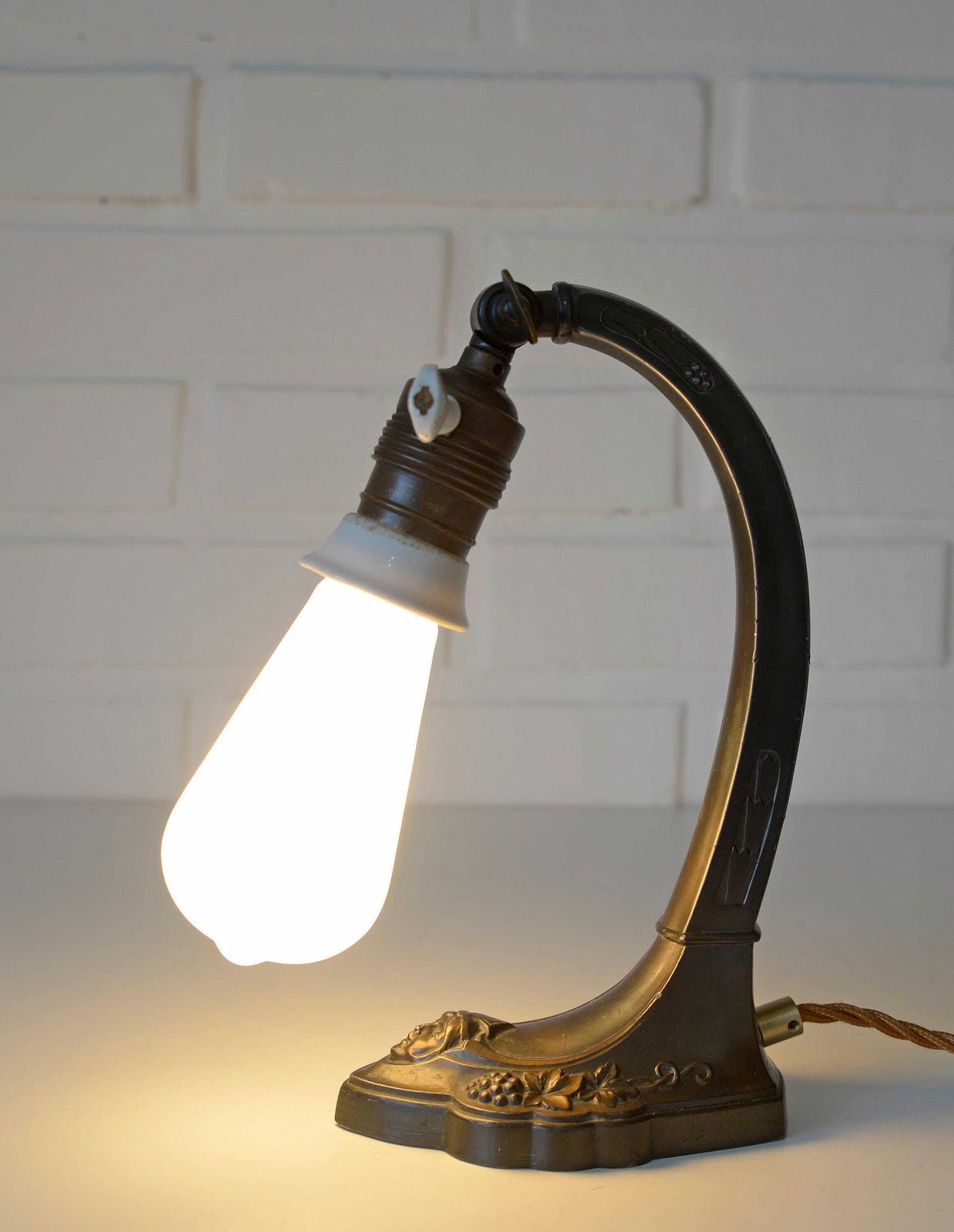 Antique Desk Lamp / Original Art Nouveau Table Light / Brass Bedside Lighting / Austria 1920's   1930's photo for sale