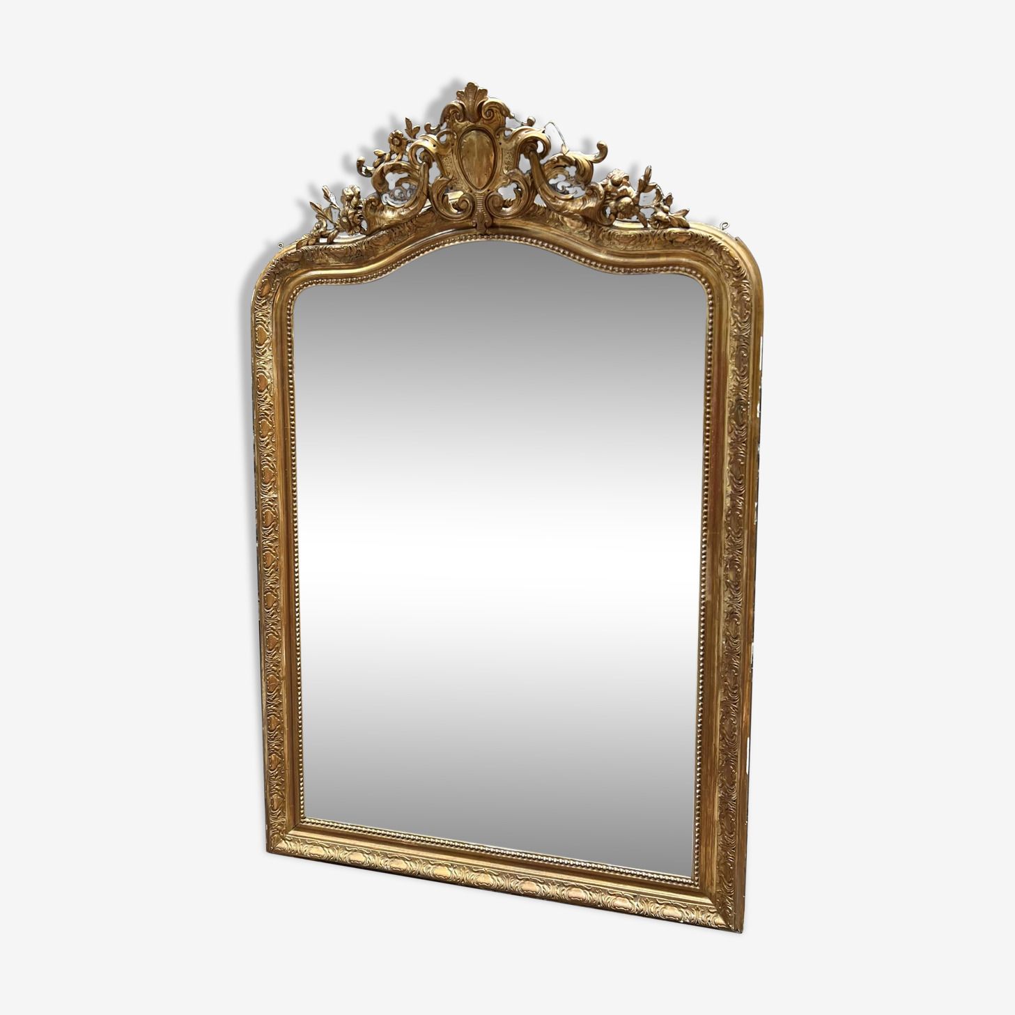 Louis XV Style Mirror In Wood And Gilded Stucco, 20th Century