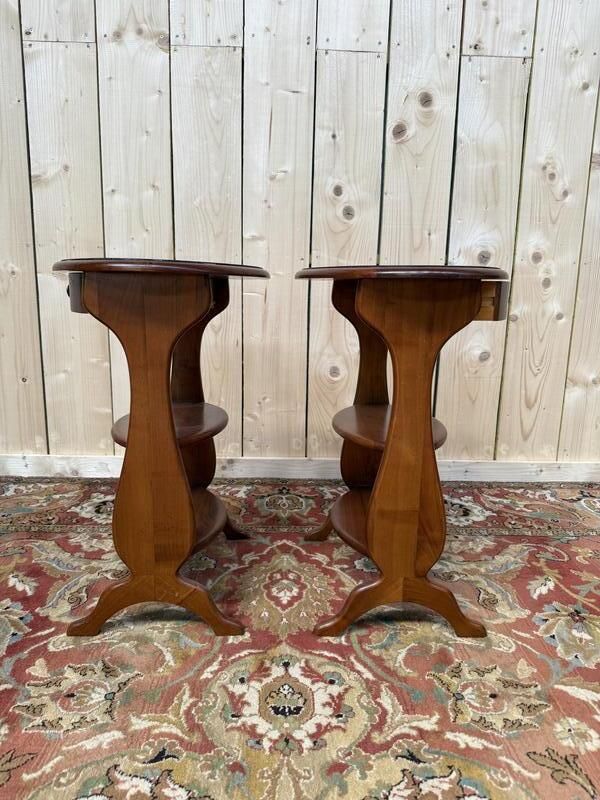 Paire De Tables De Chevets Ovales En Merisier photo for sale