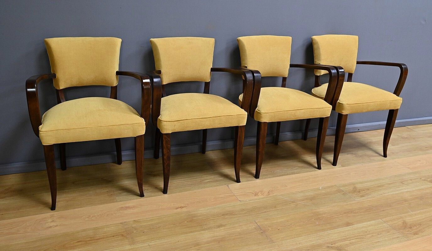 Set Of 4 Bridge Armchairs, Art Deco, J.Leleu Style – 1940 photo for sale