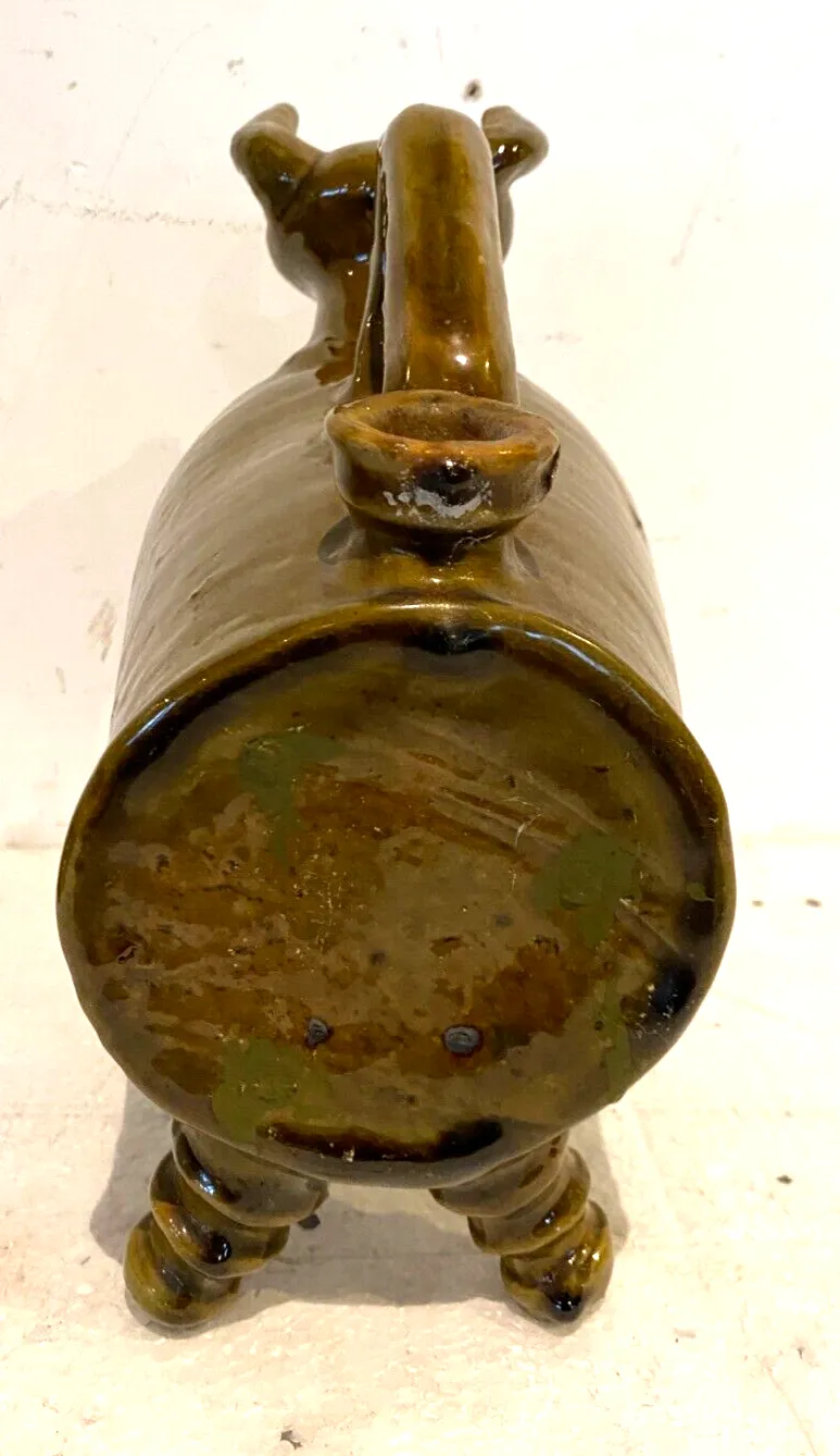 Cruche En Terre Cuite Vernissée A Décor D'une Tète De Taureau XX Siècle photo vinterior