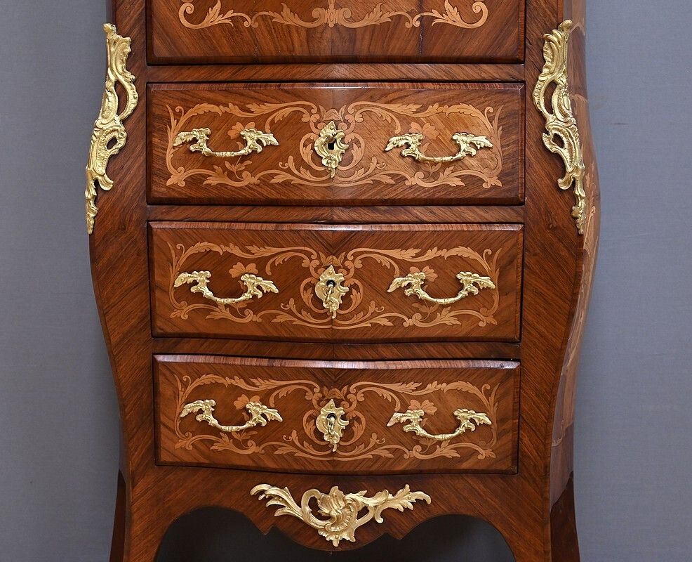 photo vinterior Secretary In Precious Wood Marquetry, Transition Style, Napoleon III Period – Mid 19th Century