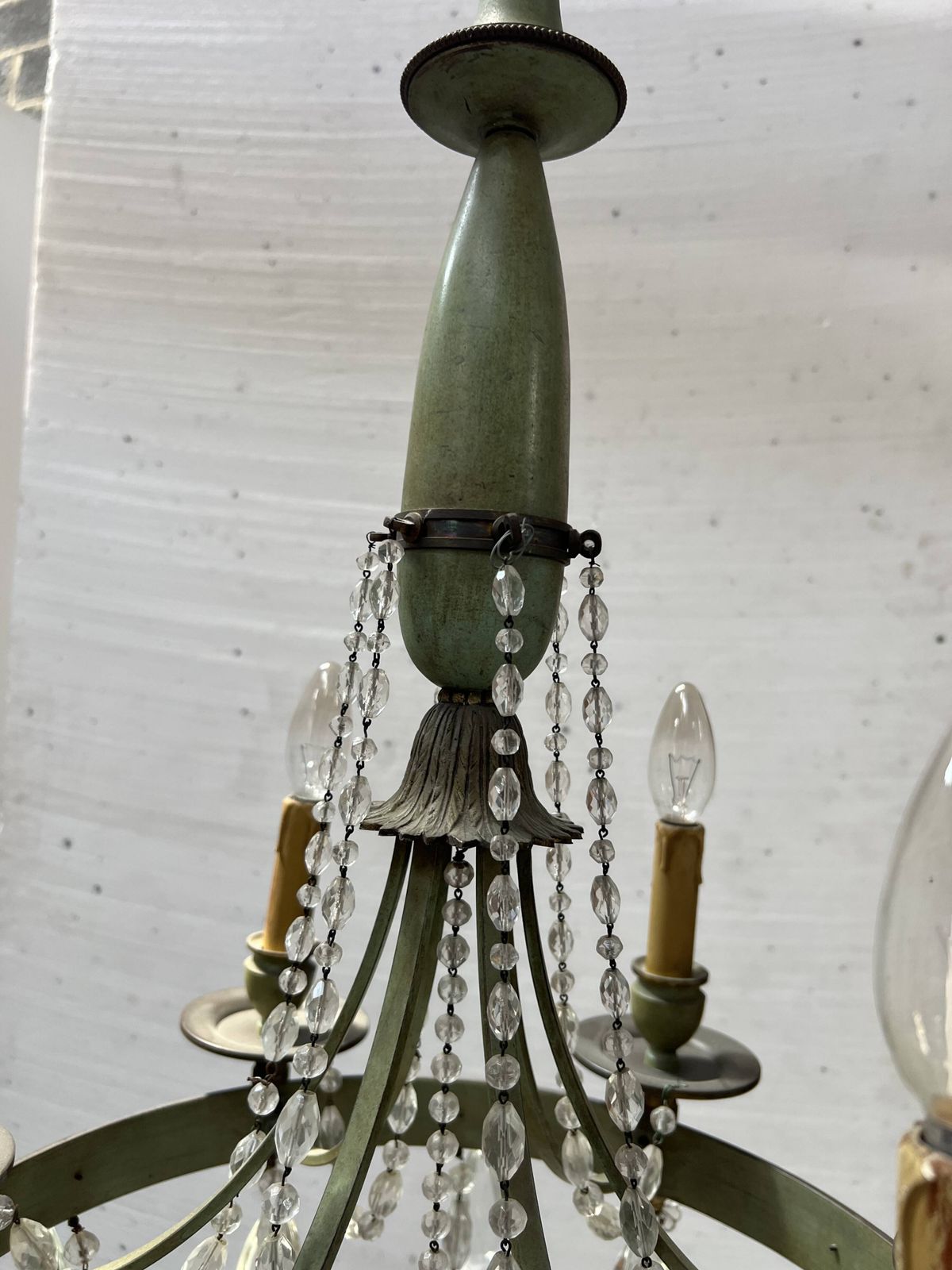 Empire Style Chandelier With Tassels And Patinated Sheet Metal, 20th Century photo for sale