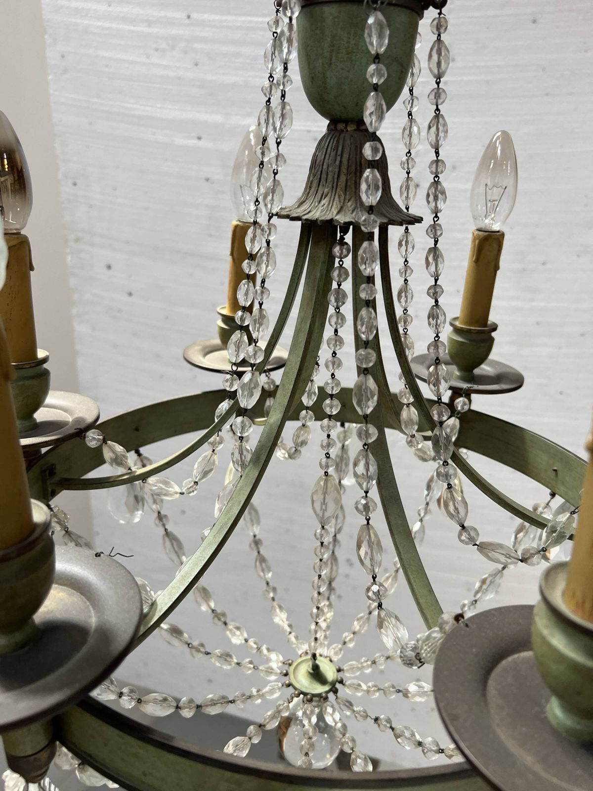 Empire Style Chandelier With Tassels And Patinated Sheet Metal, 20th Century photo Lighting