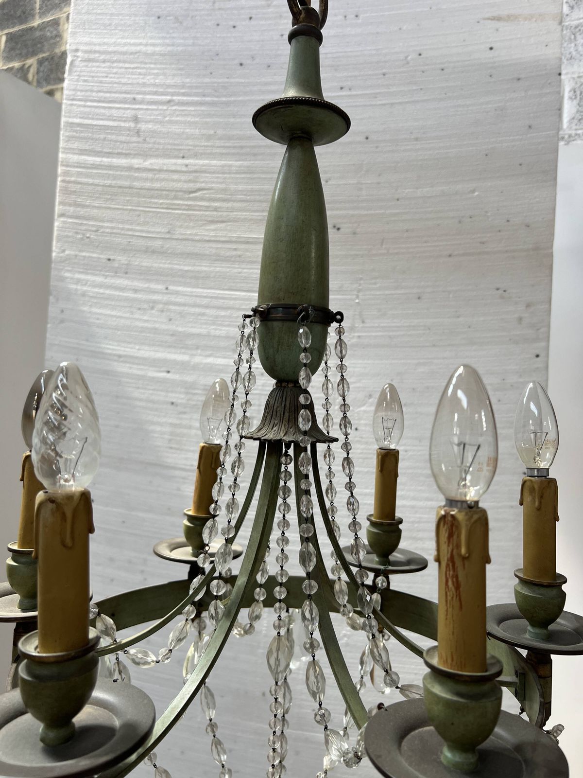 photo for sale Empire Style Chandelier With Tassels And Patinated Sheet Metal, 20th Century