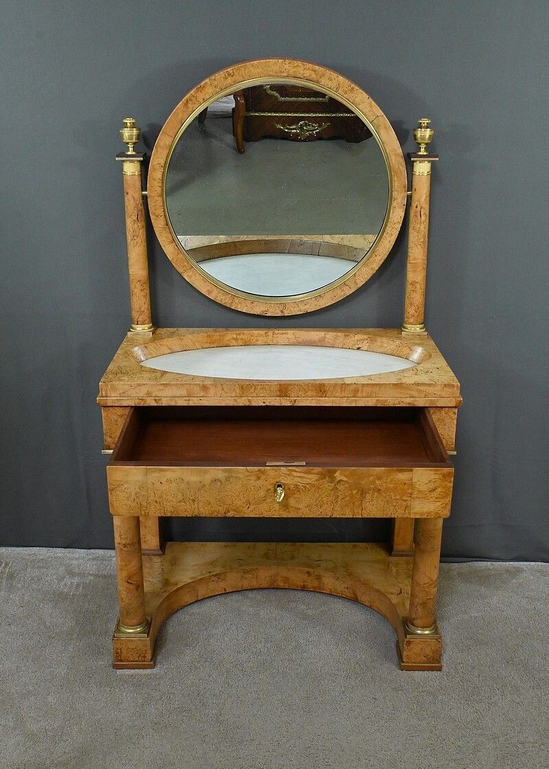 photo buy Dressing Table In Elm Burl Veneer, Empire Period – Early 19th Century