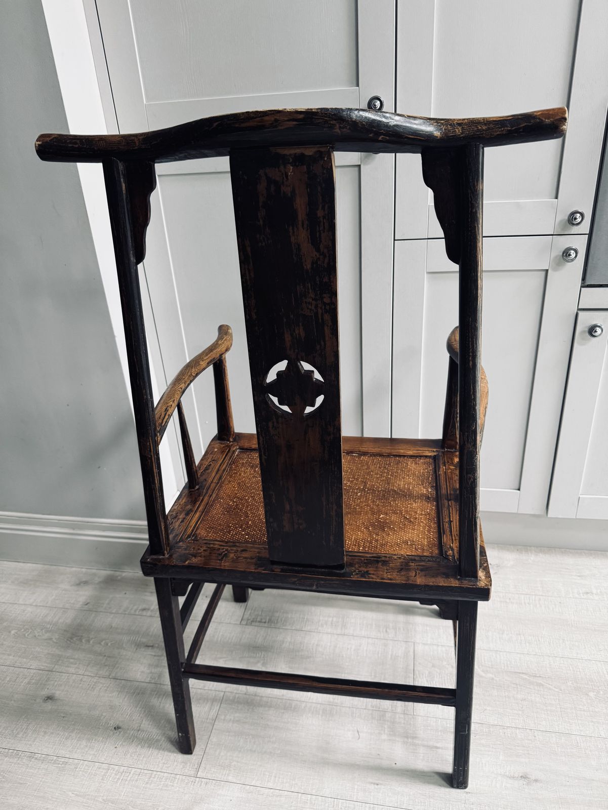 photo furniture 19th/20th Century Chinese Elm Chair With A Carved Pierced Splat And Caned Seat