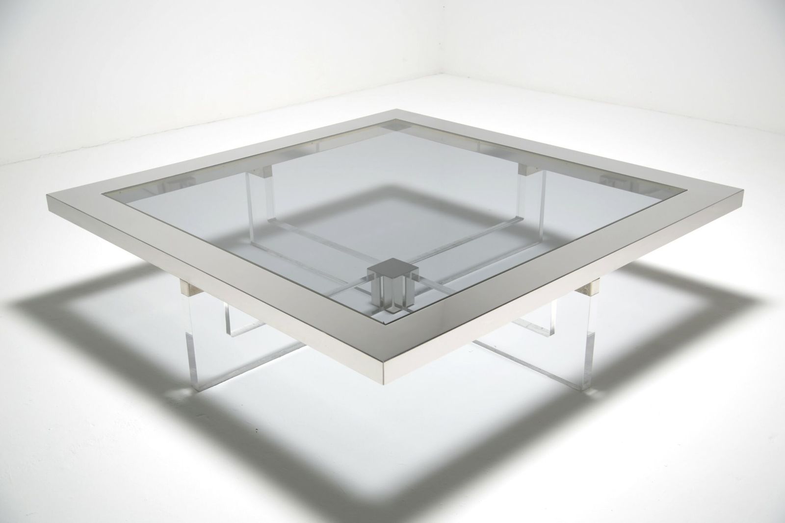 Mid Century Lucite Steel, Brass And Glass Italian Coffee Table By Sandro Petti For Angelo Metalarte, 1970s. photo 6495.0