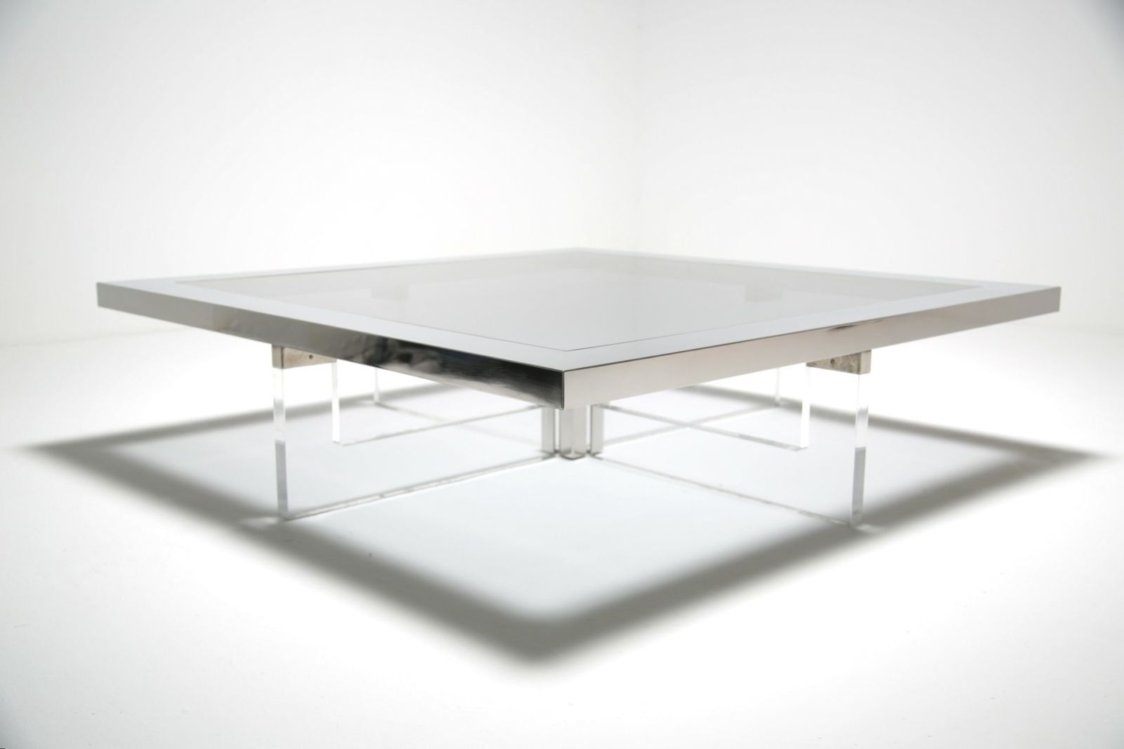 Mid Century Lucite Steel, Brass And Glass Italian Coffee Table By Sandro Petti For Angelo Metalarte, 1970s. photo vintage