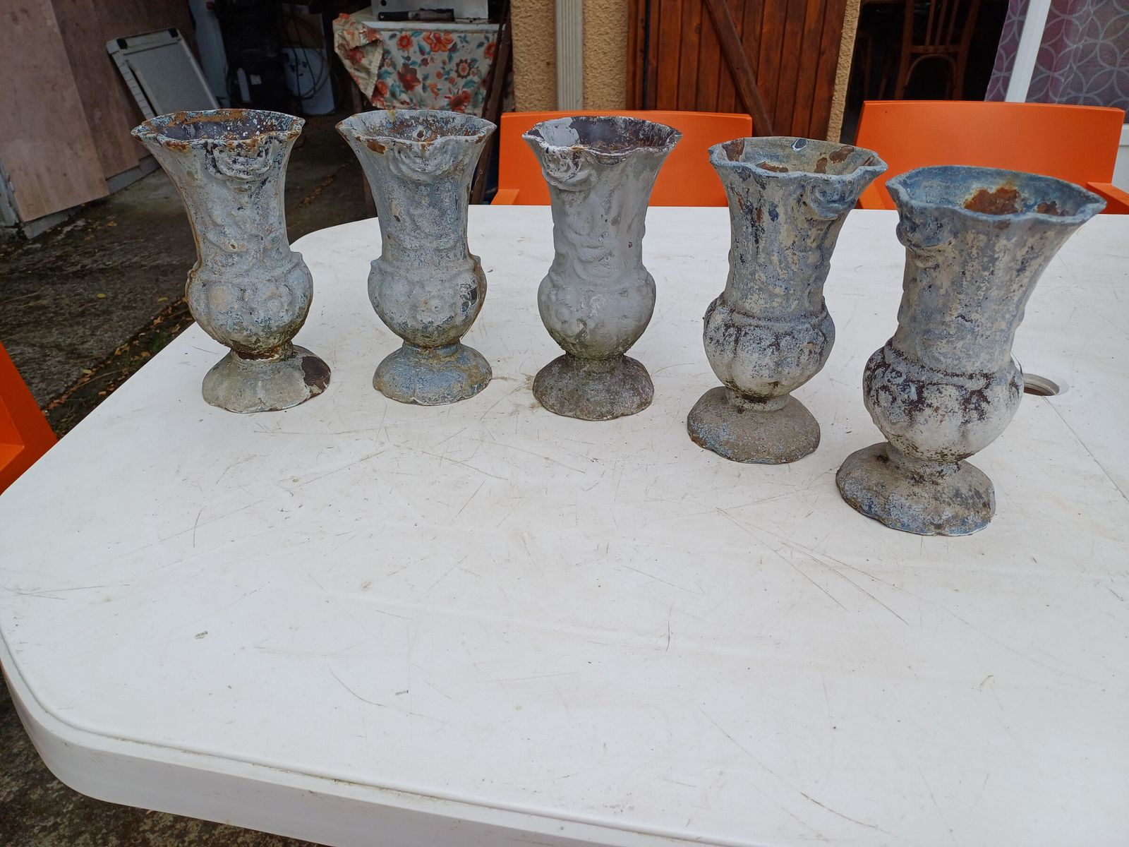 190.0 Lot Of 5 Cast Iron Vases 1900 From Charleville   Mézières photo