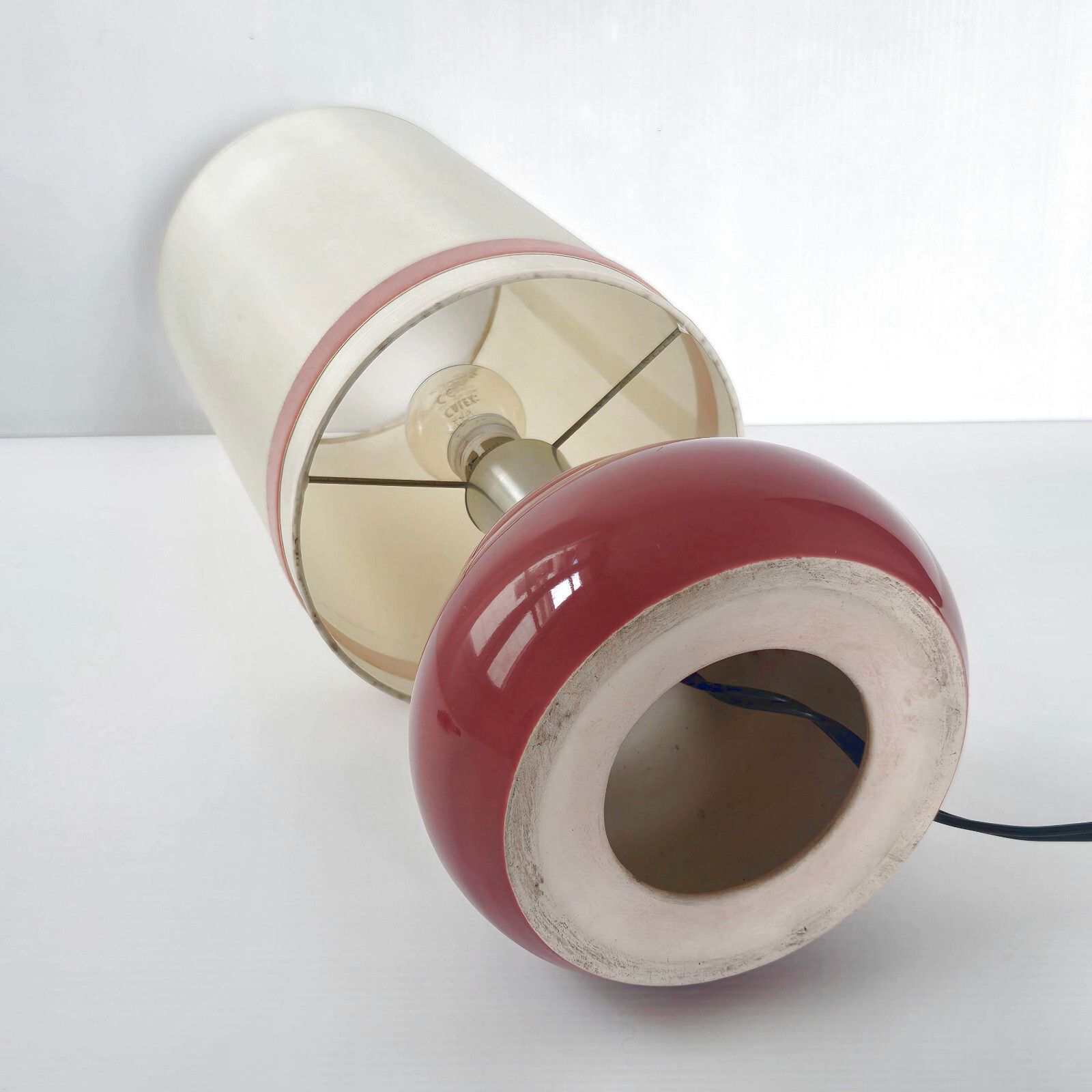 Vintage 1960s Old Pink Ceramic & Steel Brush Table Lamp 60s Retro photo 129.0