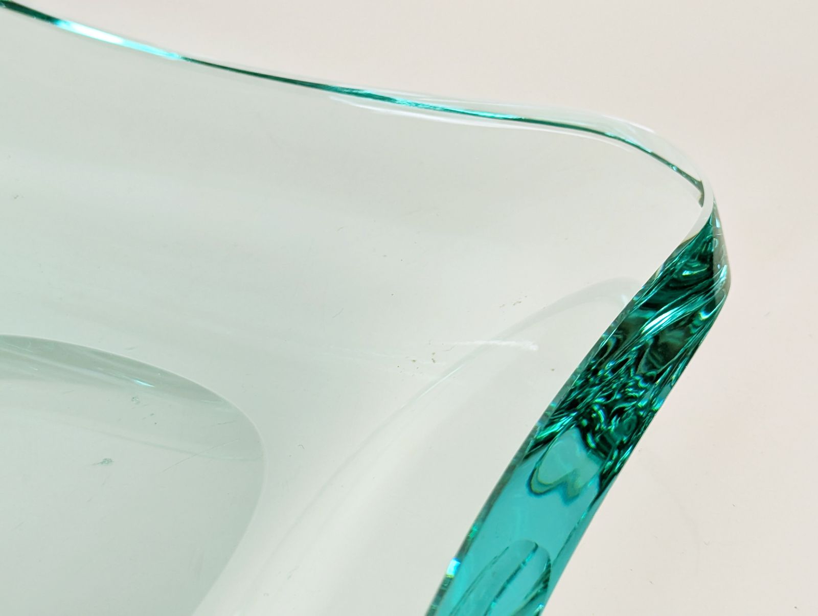 Grinded & Cut Aquamarine Glass Bowl/Centerpiece By Fontana Arte, 1960s photo for sale