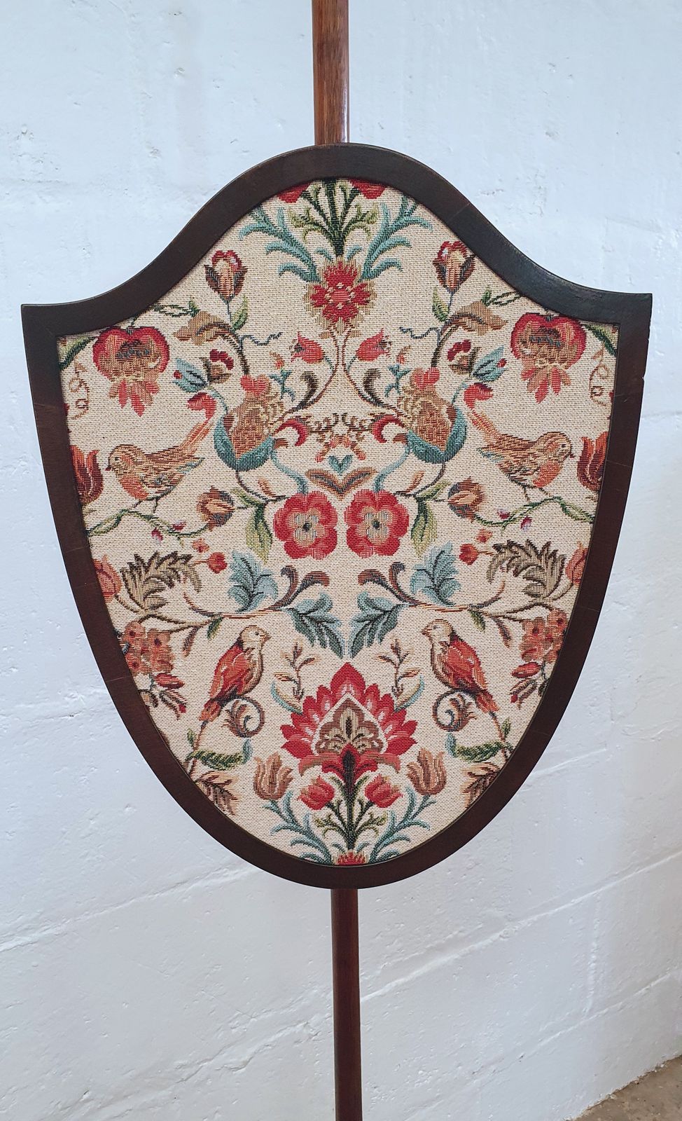 19th Century Mahogany Pole Screen, William Morris Style Fabric photo furniture