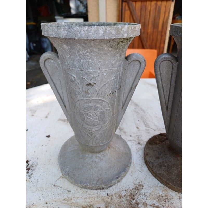 Pair Of Aluminum Vases 1900, 1900s photo for sale