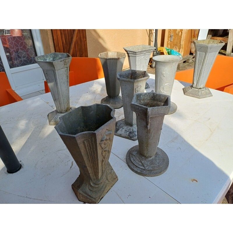 photo for sale Set Of 8 Cast Iron And Aluminum Vases 1900