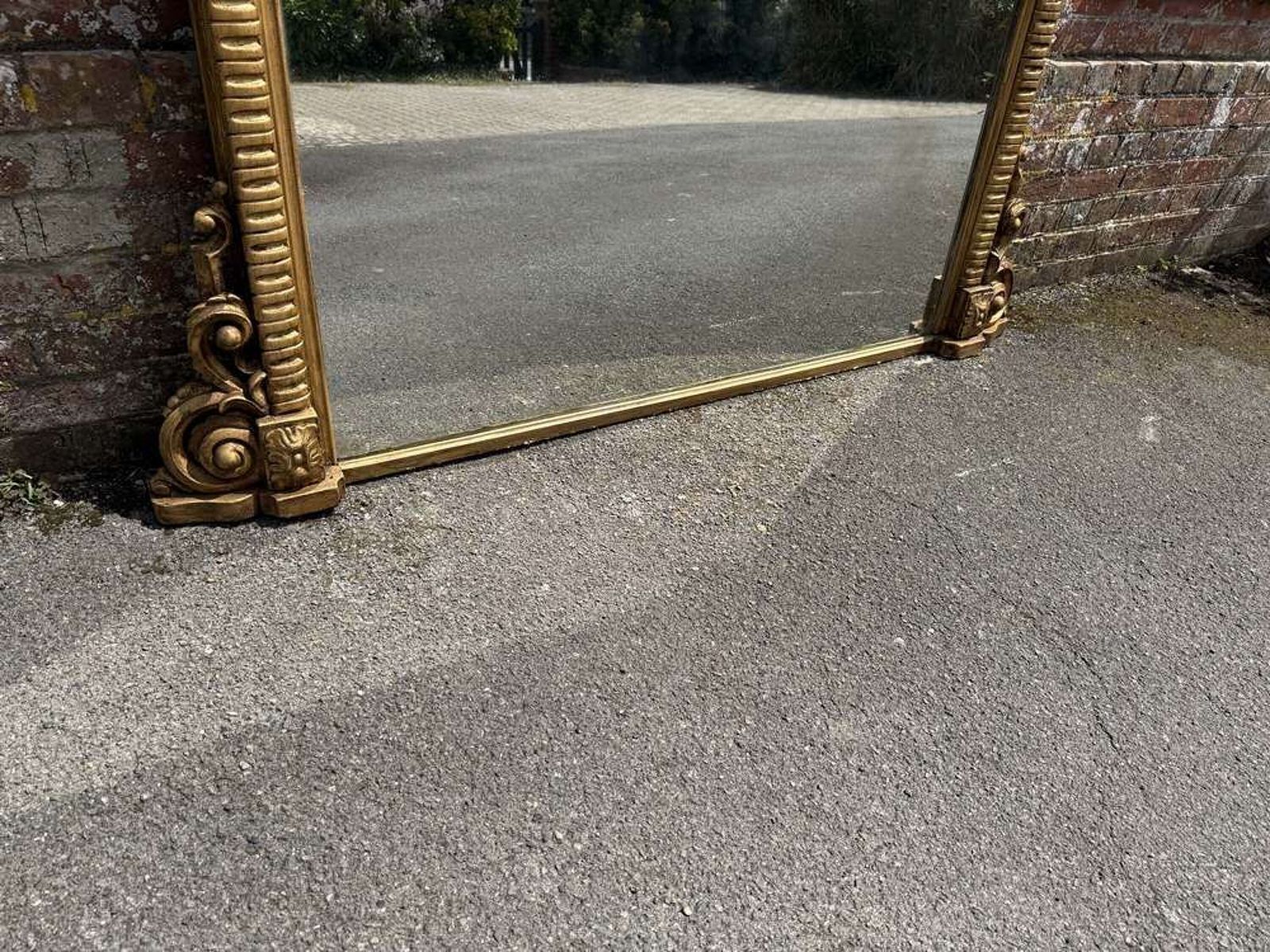 A Stunning Large Antique English 19th C Gilt Ribbed Framed Overmantle Mirror. photo 1950.0