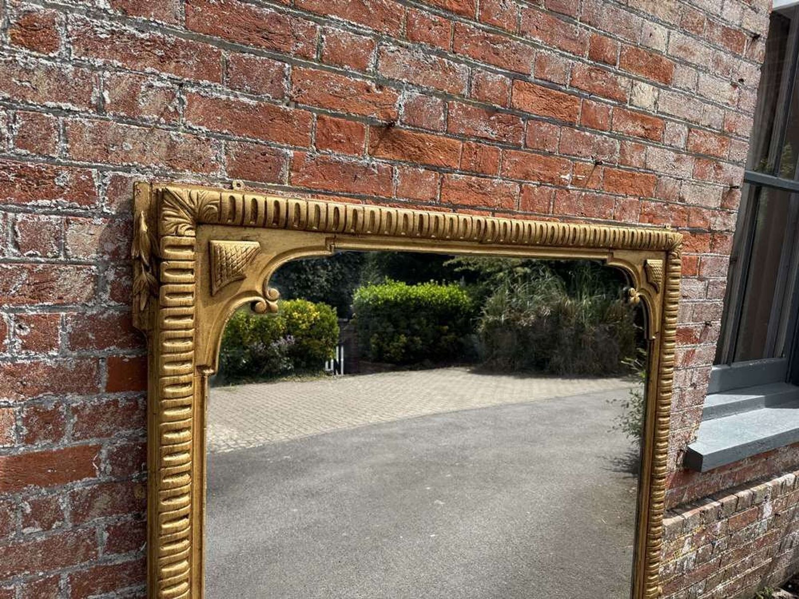 A Stunning Large Antique English 19th C Gilt Ribbed Framed Overmantle Mirror. photo vinterior