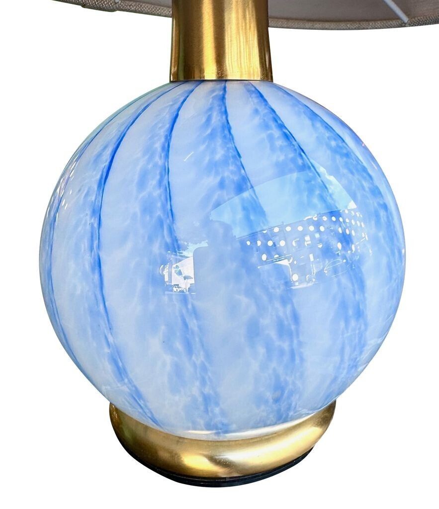 A Lovely Pair Of 1960s Blue Murano Glass And Brass Lamps By La Murrina photo Lighting