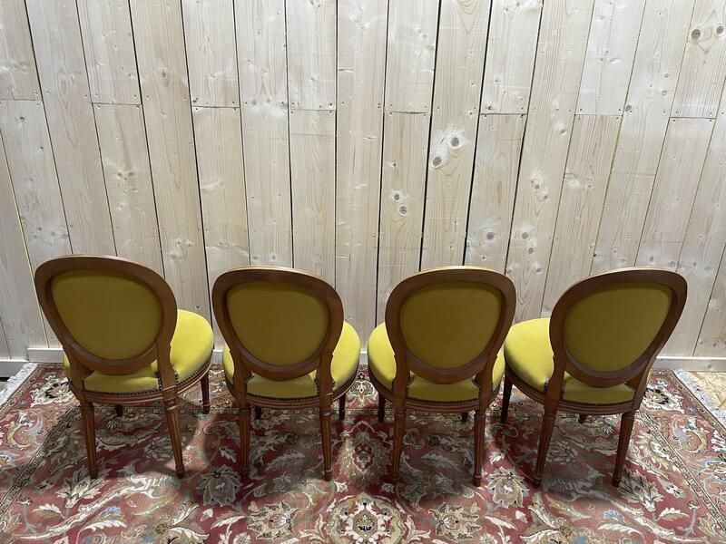 Suite De 4 Chaises Médaillons De Style Louis XVI Laine Jaune photo 510.0