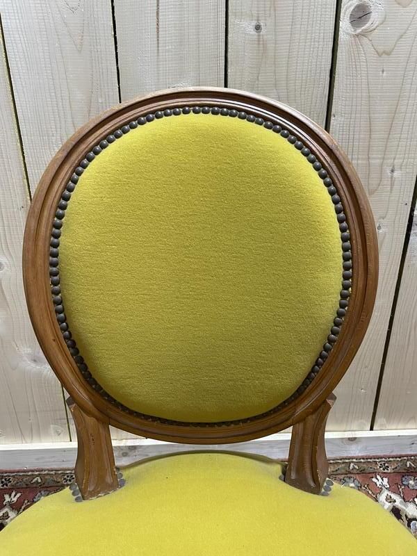 Suite De 4 Chaises Médaillons De Style Louis XVI Laine Jaune photo buy