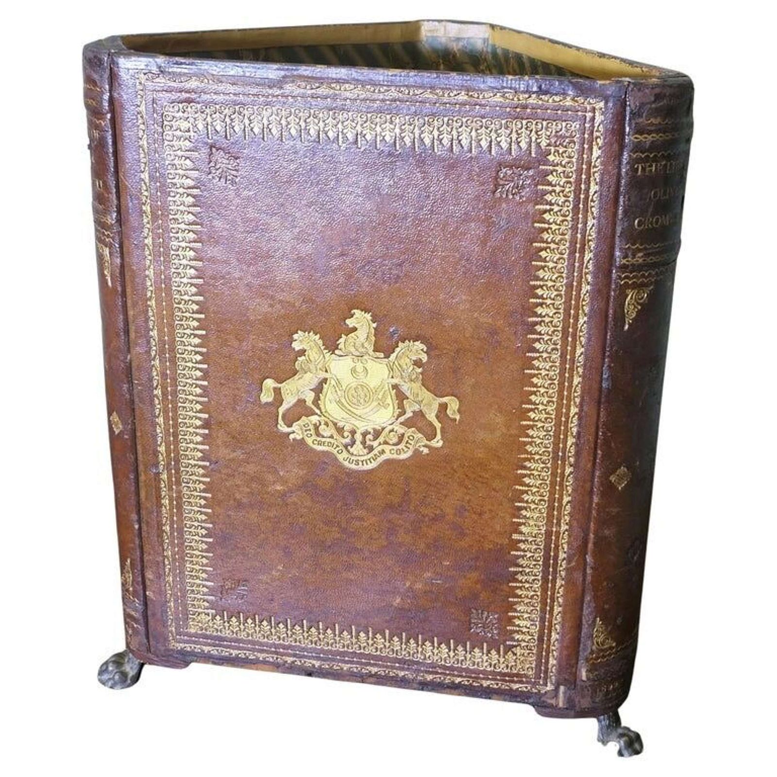 Unusual Library Waste Paper Basket Made From Leather Bound Books