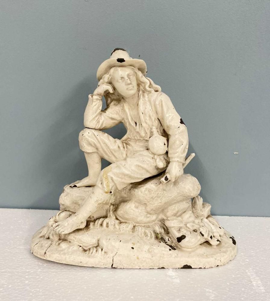 Victorian Cast Iron Shepherd Figurine Statue 1890 photo furniture