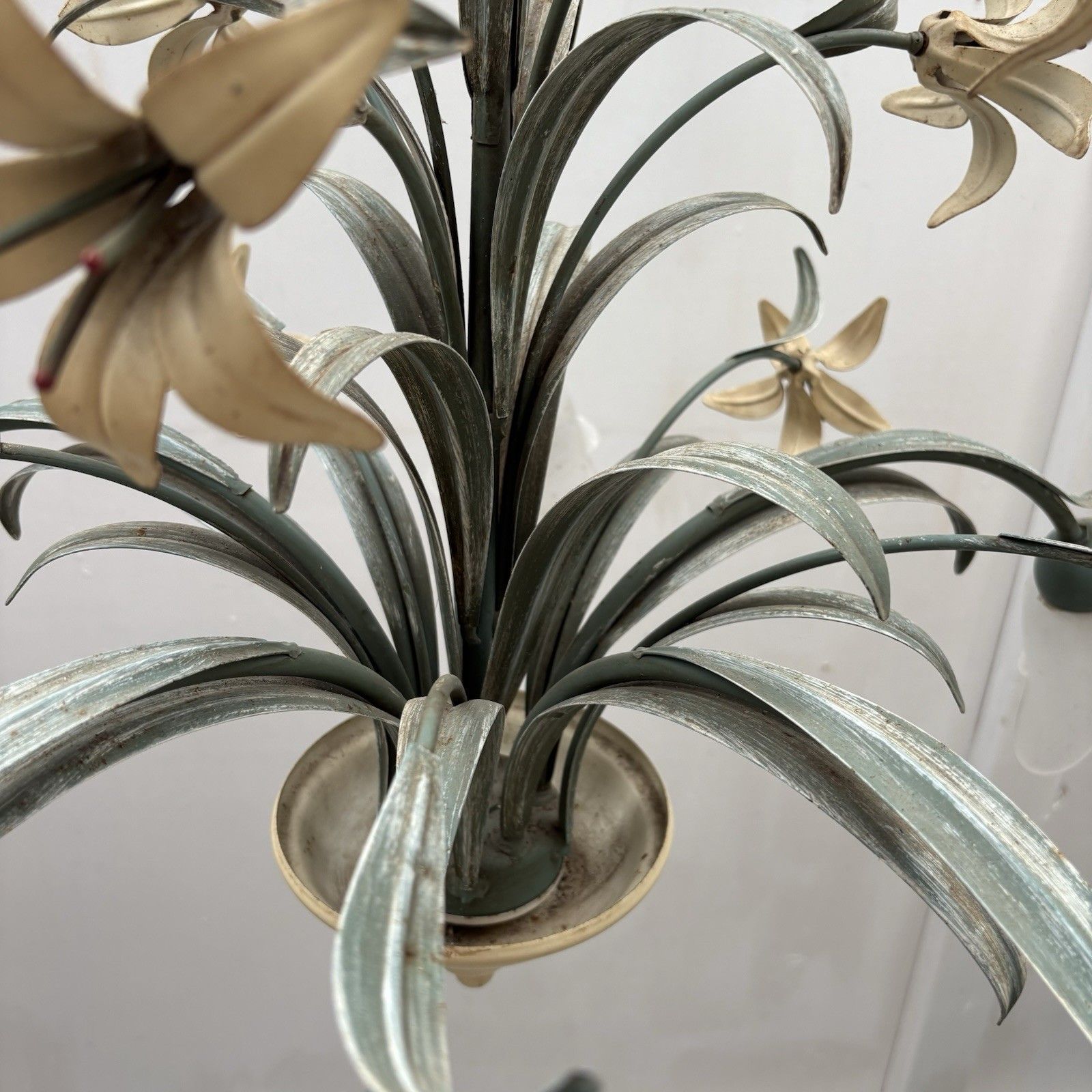 photo for sale Large Vintage French Foliage And Tulip Hanging Lamp Chandelier 1980s