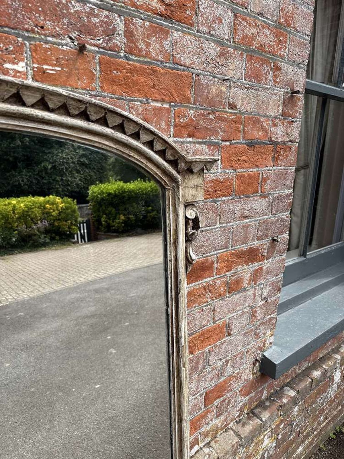 A Wonderful Large Antique English 19th C Shaped Top Painted Overmantle Mirror. photo vinterior