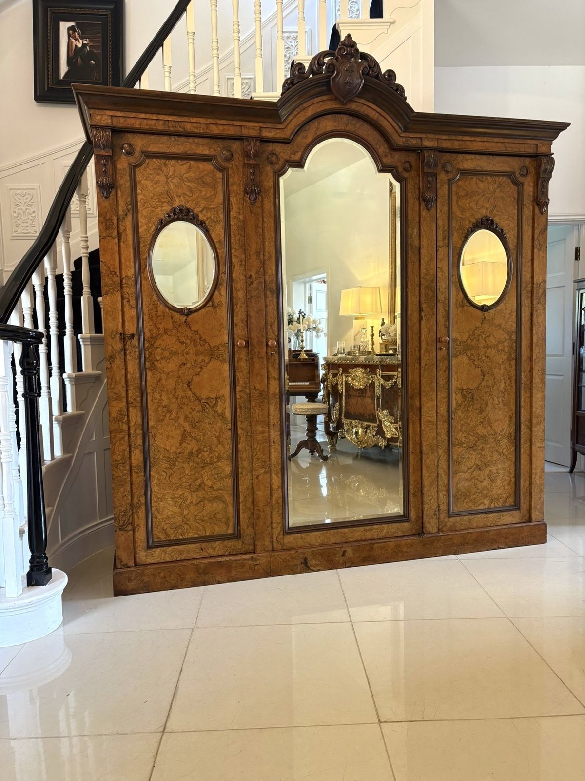 Outstanding Quality Large Antique 19th Century Unusual Carved Burr Walnut Wardrobe photo vintage