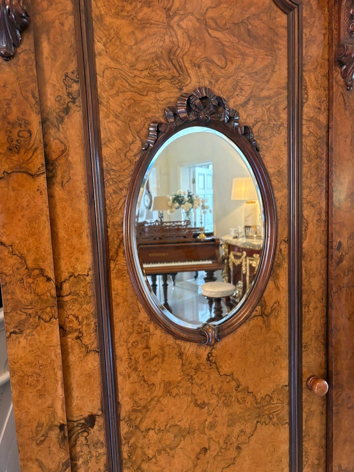 8250.0 Outstanding Quality Large Antique 19th Century Unusual Carved Burr Walnut Wardrobe photo