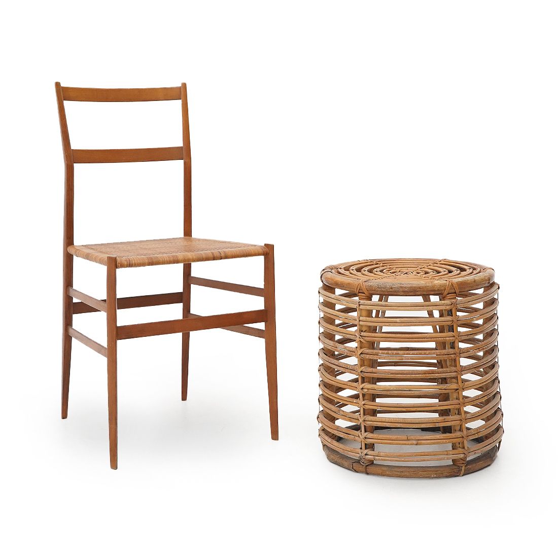 Cylindrical Pouf In Curved Rattan By Castano, 1960s photo furniture