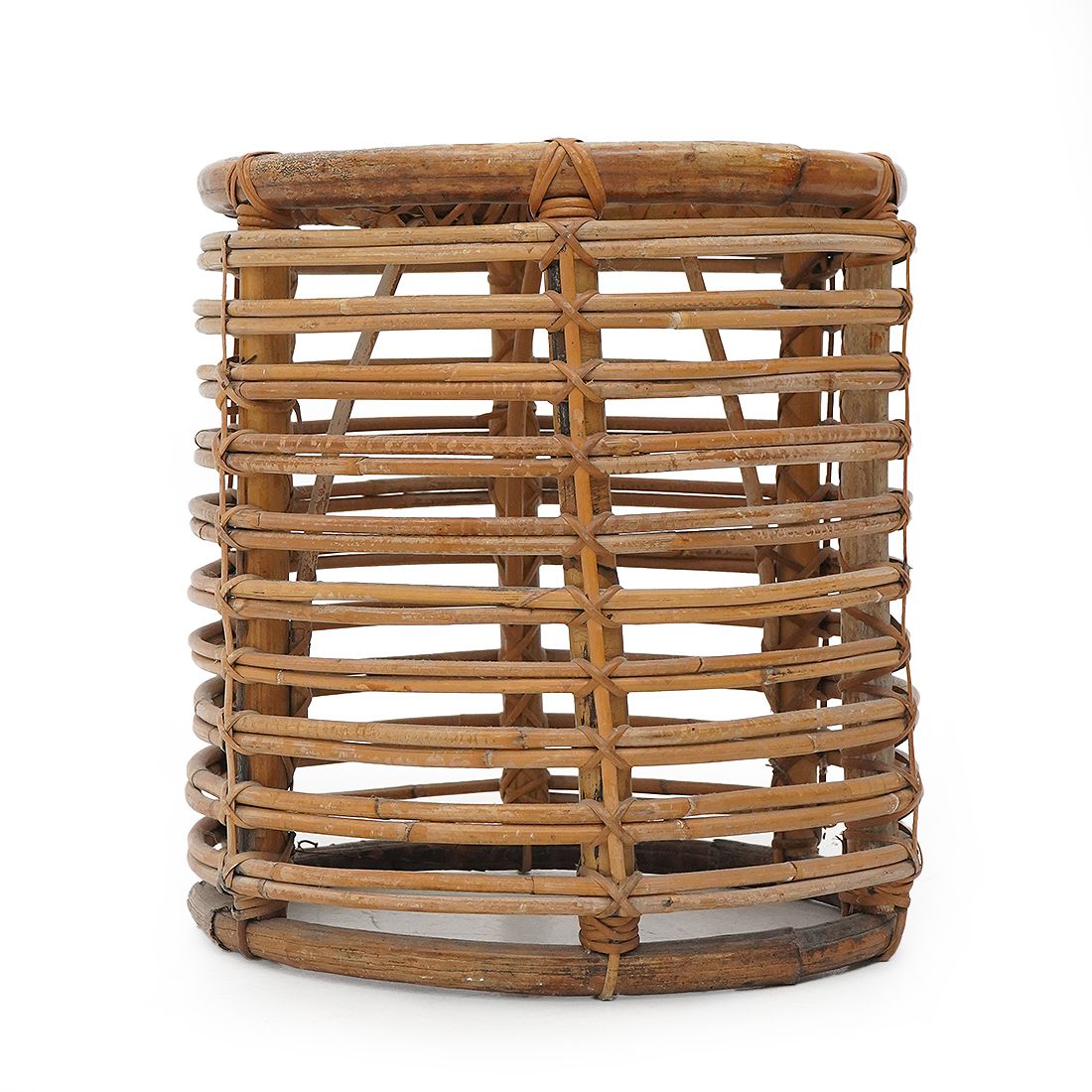 Cylindrical Pouf In Curved Rattan By Castano, 1960s photo vintage