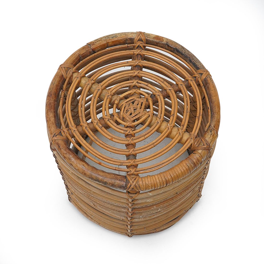Cylindrical Pouf In Curved Rattan By Castano, 1960s photo for sale