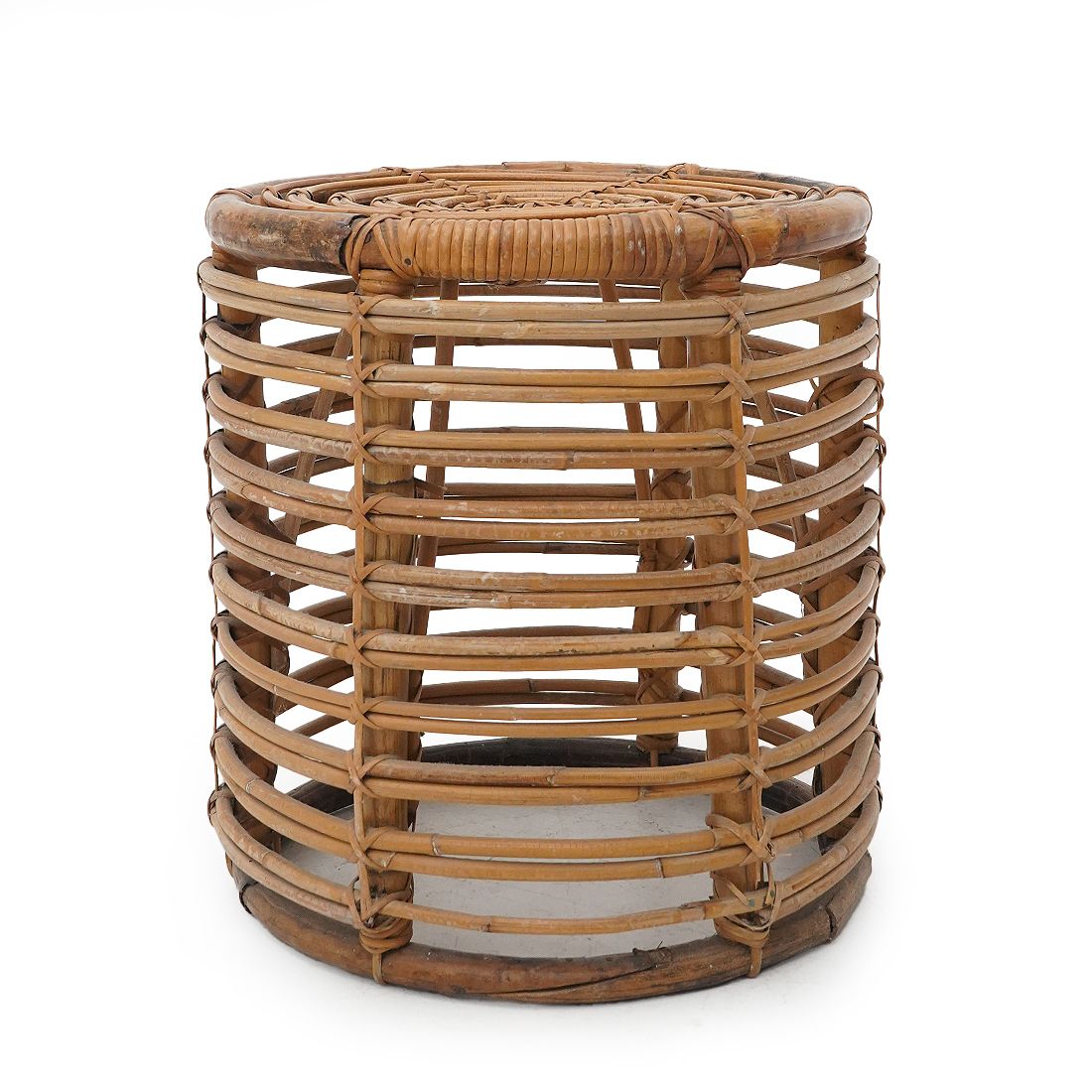 Cylindrical Pouf In Curved Rattan By Castano, 1960s photo buy