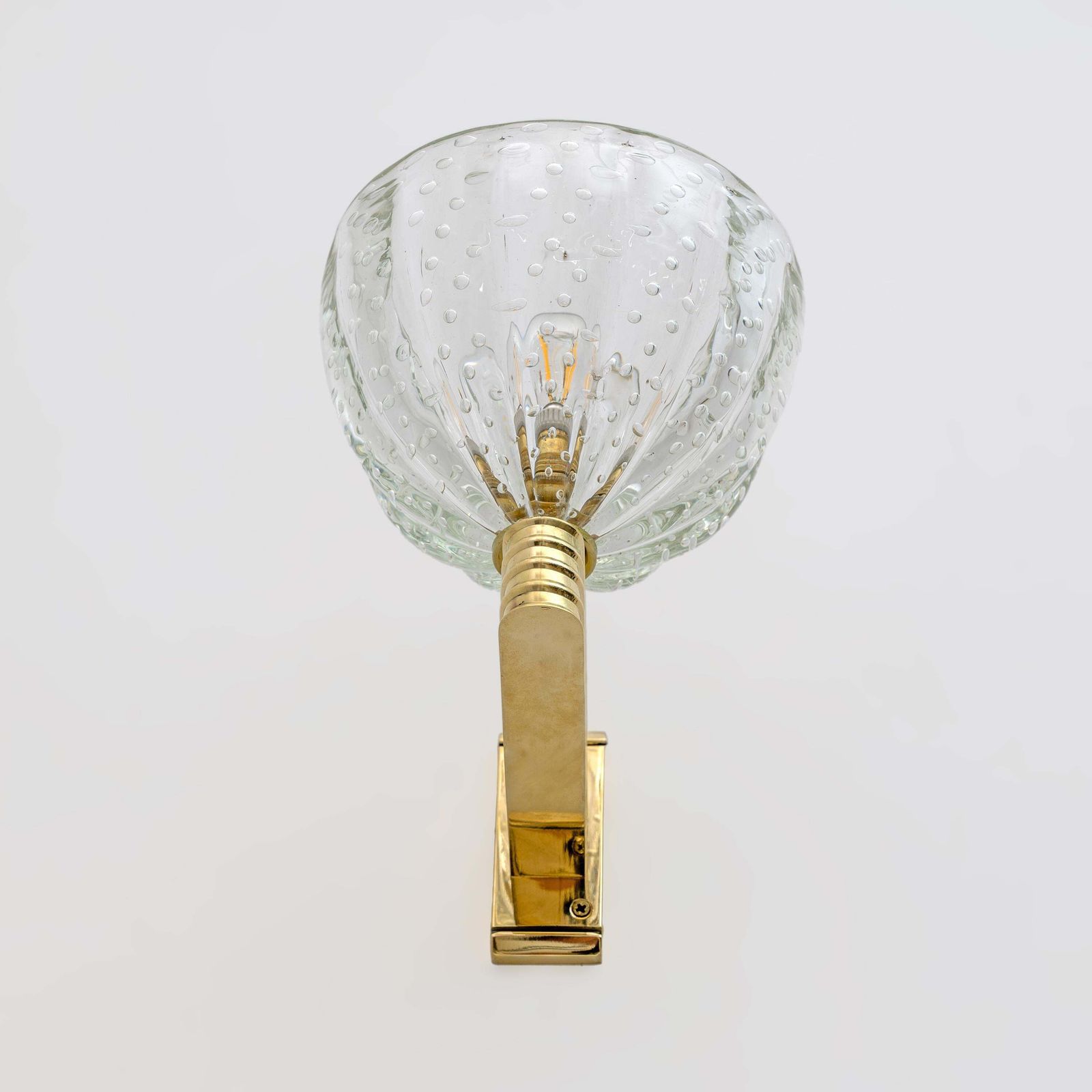 Attributed To Seguso Art Dèco Brass And "Pelugoso" Murano Glass Sconces, Pair photo vinterior