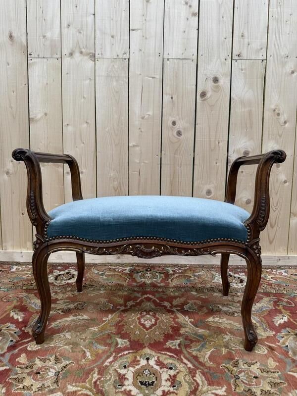Banc   Banquette De Piano Ou D'entrée En Velours Bleu.