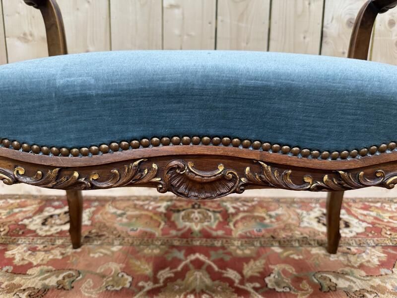 Banc   Banquette De Piano Ou D'entrée En Velours Bleu. photo Furniture