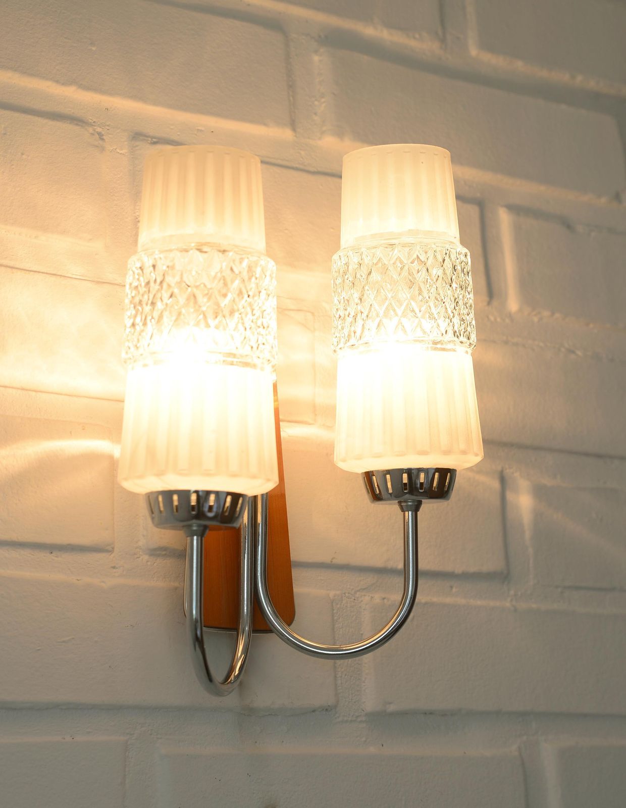 Vintage Scandinavian Style Lamp / Double Wall Sconce / Mid Century Modern / Space Age Light Fixture / Yugoslavia 1960's / Flush Mount Light photo for sale